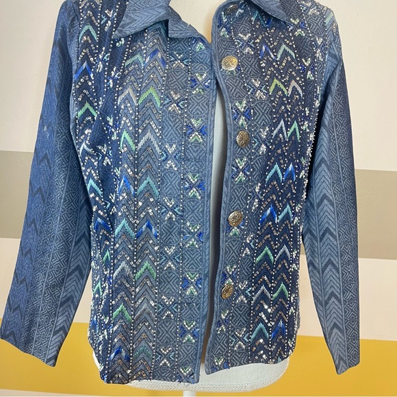 ColdWater Creek Denim Embroidered Maximalism Grandmacore Grandma Jacket Vintage - Picture 9 of 13